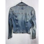 American Eagle Outfitters Denim Jacket Super Stretch Distressed Blue Womens L Photo 4