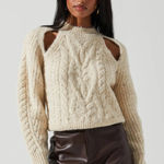 ASTR The Label Natalie Cable-Knit Cold-Shoulder Sweater in Cream. Size XS Photo 0