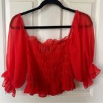 Urban Outfitters Red Sierra Sheer Smocked Cropped Top - Medium Photo 4