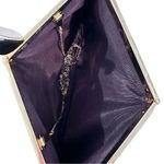 Etra Genuine Leather Clutch Purse Women's 9.5" Cream Vintage Handbag Gold Chain Photo 4