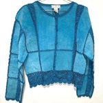 Boho Turquoise Suede Leather and Crochet Button Up Long Sleeve Jacket size XL Photo 0