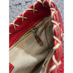 BERGE ITALY GENUINE LEATHER TOTE BAG RED w/ TAUPE STITCHING BOHO‎ WOMENS PURSE Photo 9