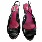 Miu Miu Black Patent Leather Sandals Peep Toe Sling Back Platforms Italy 38.5 Photo 2