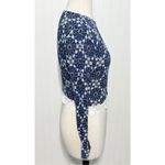Divided  Women's Argyle Diamond‎ Lace Trim Long Sleeve Crop Top Blue White XS Photo 3