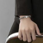 Double Layer Titanium Steel Link Chain Bracelet for Men Women,Punk Hip Hop Silver Photo 3