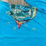 Quacker Factory  Sequin Fish Blue Top Women’s Large Photo 1