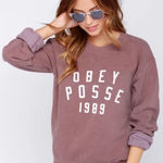 Women's Small Phys Ed Washed Burgundy Crewneck Sweatshirt Obey Posse 1989 Photo 0