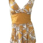 Come Como ❁ Printed Plunging V Neck Tunic Cami Tank ❁ Goldenrod + Ivory ❁ Large Photo 0