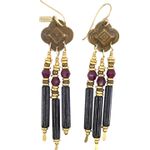 Rare Tabra Vintage Floral Design Amethyst Beads/French Jet Glass Dangle Earrings Black Photo 0