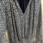 Ramy Brook Ramy Brooke Long Sleeve V-Neck Smocked Drop Waist Blue Abstract Dress Small Photo 6