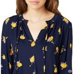 Lucky Brand Women’s Floral Split Neck Long Sleeve Boho Top Blouse Navy Blue Yellow Small Photo 1