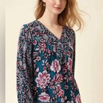Band of Gypsies New BAND OF THE FREE Josie Blue Floral Print Long Sleeve V Neck Blouse Sz Small Photo 2