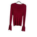 Catherine Malandrino Women's  Red Ribbed Bell Sleeve Crew Neck Sweater L Photo 2
