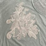 Lane Collection Tunic Sweater Sz 1X Linen/Rayon Blend Embroidered Floral Patch Green Photo 6