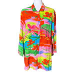 Jams World  VTG Button Down 3/4 Sleeve Tropical Floral Tunic Top XL Dreams Hawaii Photo 2