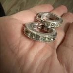 Carnegie vintage silver tone rhinestone clip on hoops Photo 1