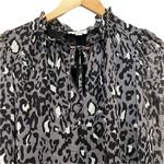 Bar III Leopard Print Sz SM Black White Gray Blouse Lined Bodice Sheer Sleeve Photo 1