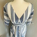 June & Hudson Tie Sleeve Striped Midi Dress, Blue/White, Size XL, NWOT Blue Photo 4