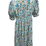 Ganni Floral Print Smocked Plisse Georgette Midi Dress Size Medium Photo 6
