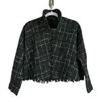ZARA  WOMAN Tweed Fringed Mock Neck Front Cropped Jacket Plaid Black Green Size M Photo 0