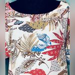 Melissa Paige Blouse SZXL White Popover Split Grommet Sleeve Geo Nature Print Photo 4