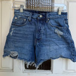 Lucky Brand  90s Midi High Rise Denim Shorts Distressed Blue Jean‎ Size 0/25 Photo 0