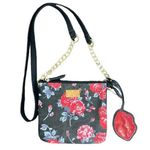 Betsey Johnson Luv  Black w/ Red & Pink Rose Crossbody Bag Purse Chain Strap Photo 0