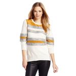 Halston Heritage  Wool Cashmere Sweater M Silk Contrast Striped Crewneck Casual Photo 1
