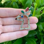 Vintage Christmas Reindeer Head Brooch Pin w/ Gems Gold Photo 4