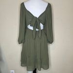 Exlura Olive Green Square Neck Cutout Back Mini Dress Terylene Babydoll XL Boho Photo 3