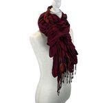 Source Unknown Scarf Rectangular Ruffle Burgundy Colorful with Fringe Photo 1