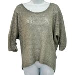Revolve Nation LTD  Gray Gold Sparkle Open Knit Half Dolman Sleeve Sweater size S Photo 1