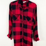 BEACH LUNCH LOUNGE Black & Red Checkered Belted Front Button Shirt Dress Small Photo 4