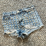 Boom Boom Jeans ‎ Acid Washed Pearl Detailed Denim Shorts Size 1 Photo 0