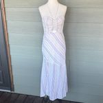 SUBOO “Giselle” Shirred Strapless Metallic Striped Midi Dress Photo 3