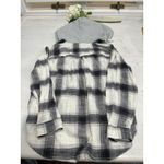 American Eagle Plaid Flannel Button Up Hoodie Shirt Medium Black White Gray Photo 3