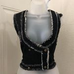 RARE Y2K Gothic Grunge Punk Rock Black Grey Sleeveless Denim Jean Vest Jacket Shirt Top Frayed Distressed Hem V Photo 0