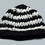 Handmade Crochet Knitted Winter Hat Fall Black Grey White Striped Grunge Cyber Indie Photo 0