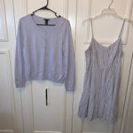 Old Navy Set Blue Stripe Sleeveless Fit & Flare Dress w/ blue cardigan Photo 2