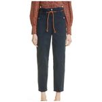 Veronica Beard  Womens Karter Pants 28 Blue Straight Belted Cotton Pleated‎ Crop Photo 9