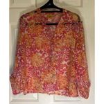 Ruby Rd  Pink/Orange Floral Sheer Button Down Top Sz 8 Photo 0