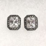 JACK JUDITH  Sterling Silver Marcasite Faceted CZ Vintage Earrings Photo 0