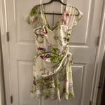 Mikael aghal romantic abstract garden silk cocktail flutter Sleeve Mini dress White Size 4 Photo 6