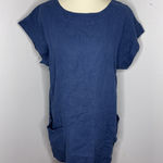 Bryn Walker  Blue Linen Short Sleeve Shift Dress Lagenlook Medium M Photo 0