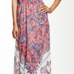 Three Hearts Pink and white paisley print boho smocked ruffle maxi dress size XL Photo 0