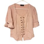SCARLET DARKNESS XL Pink Victorian Short Sleeve Shirt Steampunk Lace Up Corset Photo 0