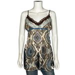 FANG Y2K Sequin Velvet Paisley Babydoll Cami Lace Trim Vintage Tank Top Size M Blue Size M Photo 1