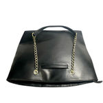 Vera‎ Quilted Black Faux Leather Tote Purse With Chain Strap Gold Hardware Photo 1