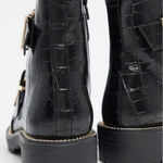 ASOS Womens Ankle Boots | Aubrey Lace Up Buckle | Black Biker Boots | 7W Photo 1