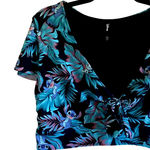 Disney Vneck Knot Cutout Stitch Hawaiian Tropical Palm Crop Top Swim Shirt 2 Photo 0